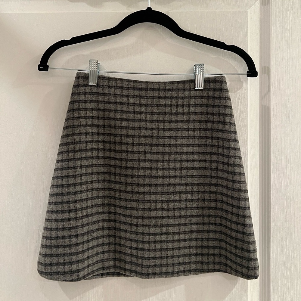 Wilfred 00 Grey and Black Plaid A-Line Mini Skirt